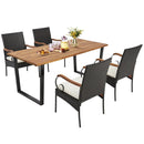 5 Pieces Patio Rattan Dining Set with Umbrella Hole for Poolside Backyard by LJGDeals