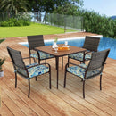 5 Pieces Patio Dining Set 4 Cushioned Rattan Armchairs and Square Table by LJGDeals