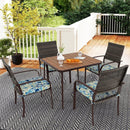 5 Pieces Patio Dining Set 4 Cushioned Rattan Armchairs and Square Table by LJGDeals