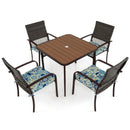 5 Pieces Patio Dining Set 4 Cushioned Rattan Armchairs and Square Table by LJGDeals