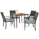 5 Pieces Patio Dining Set 4 Cushioned Rattan Armchairs and Square Table by LJGDeals