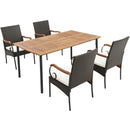 5 Pieces Patio Wicker Dining Set with Detachable Cushion and Umbrella Hole by LJGDeals