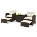 5 Pieces Patio Rattan Furniture with 2 Ottomans and Tempered Glass Coffee Table-Red by LJGDeals
