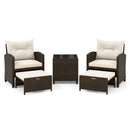 5 Pieces Patio Rattan Furniture with 2 Ottomans and Tempered Glass Coffee Table-Red by DirectDeals