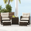 5 Pieces Patio Rattan Furniture with 2 Ottomans and Tempered Glass Coffee Table-Red by LJGDeals