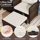 5 Pieces Patio Rattan Furniture with 2 Ottomans and Tempered Glass Coffee Table-Red by LJGDeals