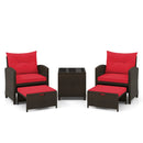 5 Pieces Patio Rattan Furniture with 2 Ottomans and Tempered Glass Coffee Table-Red by DirectDeals
