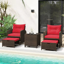 5 Pieces Patio Rattan Furniture with 2 Ottomans and Tempered Glass Coffee Table-Red by LJGDeals