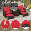 5 Pieces Patio Rattan Furniture with 2 Ottomans and Tempered Glass Coffee Table-Red by DirectDeals