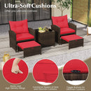 5 Pieces Patio Rattan Furniture with 2 Ottomans and Tempered Glass Coffee Table-Red by LJGDeals