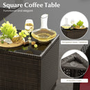 5 Pieces Patio Rattan Furniture with 2 Ottomans and Tempered Glass Coffee Table-Red by LJGDeals