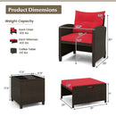 5 Pieces Patio Rattan Furniture with 2 Ottomans and Tempered Glass Coffee Table-Red by LJGDeals