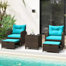 5 Pieces Patio Rattan Furniture with 2 Ottomans and Tempered Glass Coffee Table-Red by LJGDeals