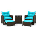 5 Pieces Patio Rattan Furniture with 2 Ottomans and Tempered Glass Coffee Table-Red by LJGDeals