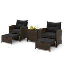 5 Pieces Patio Rattan Furniture with 2 Ottomans and Tempered Glass Coffee Table-Red by LJGDeals