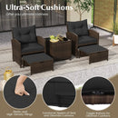 5 Pieces Patio Rattan Furniture with 2 Ottomans and Tempered Glass Coffee Table-Red by LJGDeals