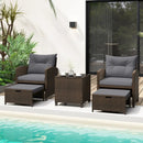 5 Pieces Patio Rattan Furniture with 2 Ottomans and Tempered Glass Coffee Table-Red by LJGDeals