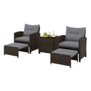 5 Pieces Patio Rattan Furniture with 2 Ottomans and Tempered Glass Coffee Table-Red by DirectDeals