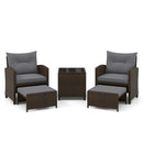 5 Pieces Patio Rattan Furniture with 2 Ottomans and Tempered Glass Coffee Table-Red by DirectDeals