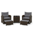 5 Pieces Patio Rattan Furniture with 2 Ottomans and Tempered Glass Coffee Table-Red by LJGDeals