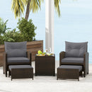 5 Pieces Patio Rattan Furniture with 2 Ottomans and Tempered Glass Coffee Table-Red by LJGDeals