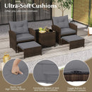 5 Pieces Patio Rattan Furniture with 2 Ottomans and Tempered Glass Coffee Table-Red by DirectDeals
