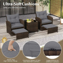 5 Pieces Patio Rattan Furniture with 2 Ottomans and Tempered Glass Coffee Table-Red by LJGDeals