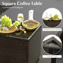 5 Pieces Patio Rattan Furniture with 2 Ottomans and Tempered Glass Coffee Table-Red by LJGDeals