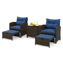 5 Pieces Patio Rattan Furniture with 2 Ottomans and Tempered Glass Coffee Table-Red by LJGDeals
