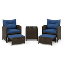 5 Pieces Patio Rattan Furniture with 2 Ottomans and Tempered Glass Coffee Table-Red by LJGDeals