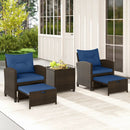 5 Pieces Patio Rattan Furniture with 2 Ottomans and Tempered Glass Coffee Table-Red by LJGDeals