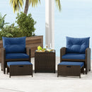5 Pieces Patio Rattan Furniture with 2 Ottomans and Tempered Glass Coffee Table-Red by LJGDeals