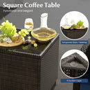 5 Pieces Patio Rattan Furniture with 2 Ottomans and Tempered Glass Coffee Table-Red by LJGDeals