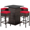5 Pieces Patio Rattan Bar Table Stool Set Hidden Storage Shelf Cushioned-Navy by DirectDeals