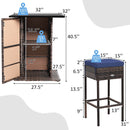 5 Pieces Patio Rattan Bar Table Stool Set Hidden Storage Shelf Cushioned-Navy