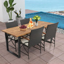 5 Pieces Patio Rattan Dining Set with Acacia Wood Tabletop and Armrests by LJGDeals