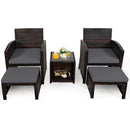 5 Pieces Patio Rattan Furniture Set with Ottoman and Tempered Glass Coffee Table-Gray by DirectDeals