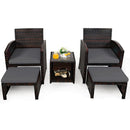 5 Pieces Patio Rattan Furniture Set with Ottoman and Tempered Glass Coffee Table-Gray by LJGDeals