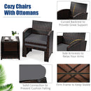 5 Pieces Patio Rattan Furniture Set with Ottoman and Tempered Glass Coffee Table-Gray by LJGDeals