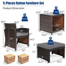 5 Pieces Patio Rattan Furniture Set with Ottoman and Tempered Glass Coffee Table-Gray by LJGDeals