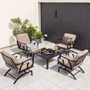 5 Pieces Patio Rocking Chairs and 4-in-1 Fire Pit Table with Fire Poker by LJGDeals