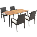 5 Pieces Patio Wicker Cushioned Dining Set with Umbrella Hole by LJGDeals