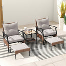 5 Pieces Wicker Patio Furniture Set Ottomans and Cushions and 2-Tier Tempered Glass Side Table-Brown by LJGDeals