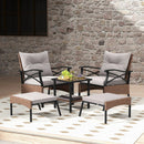 5 Pieces Wicker Patio Furniture Set Ottomans and Cushions and 2-Tier Tempered Glass Side Table-Brown by LJGDeals