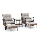 5 Pieces Wicker Patio Furniture Set Ottomans and Cushions and 2-Tier Tempered Glass Side Table-Brown by LJGDeals