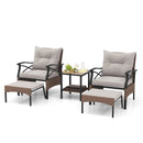 5 Pieces Wicker Patio Furniture Set Ottomans and Cushions and 2-Tier Tempered Glass Side Table-Brown by LJGDeals