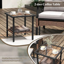 5 Pieces Wicker Patio Furniture Set Ottomans and Cushions and 2-Tier Tempered Glass Side Table-Brown by LJGDeals