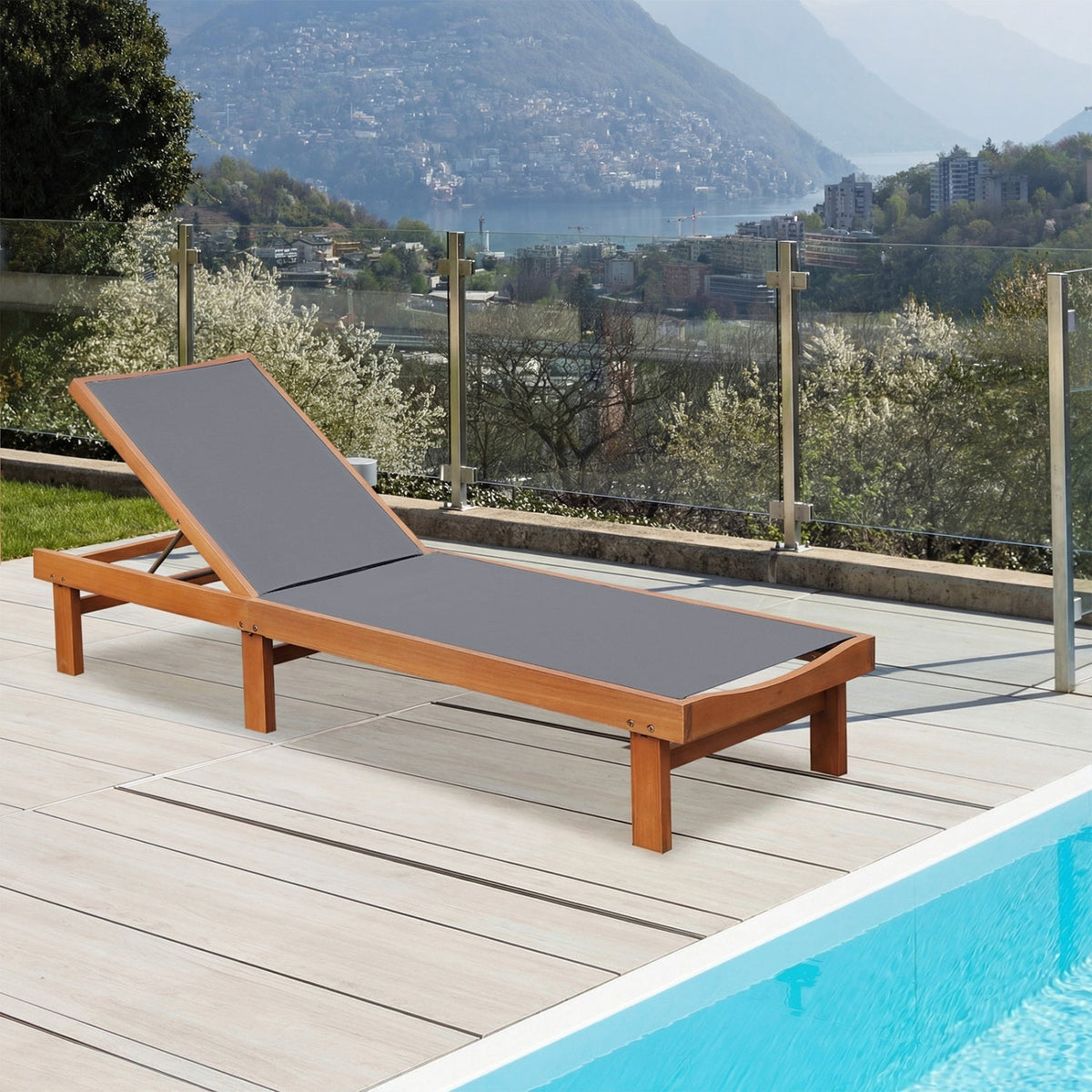 Adjustable Wood Chaise Lounge Chair with 5-Position Backrest, photo 2 of 8