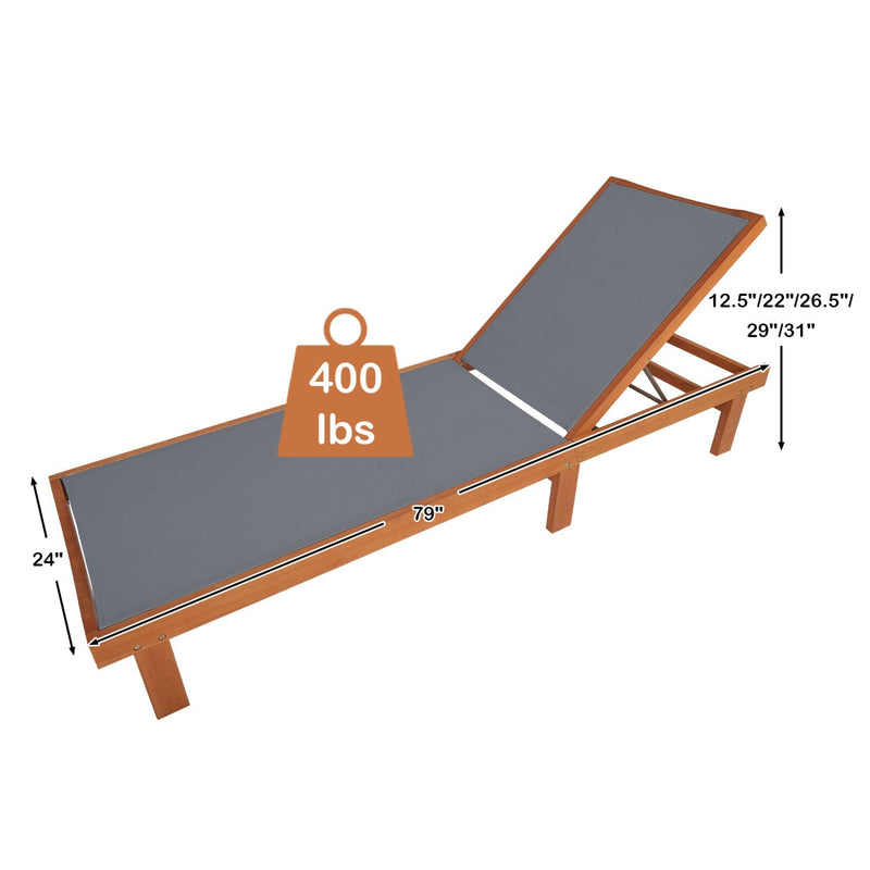 Adjustable Wood Chaise Lounge Chair with 5-Position Backrest, photo 5 of 8