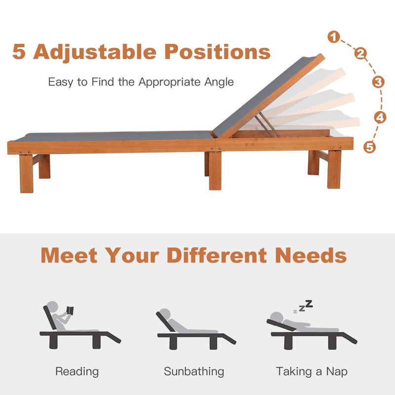 Adjustable Wood Chaise Lounge Chair with 5-Position Backrest, photo 7 of 8
